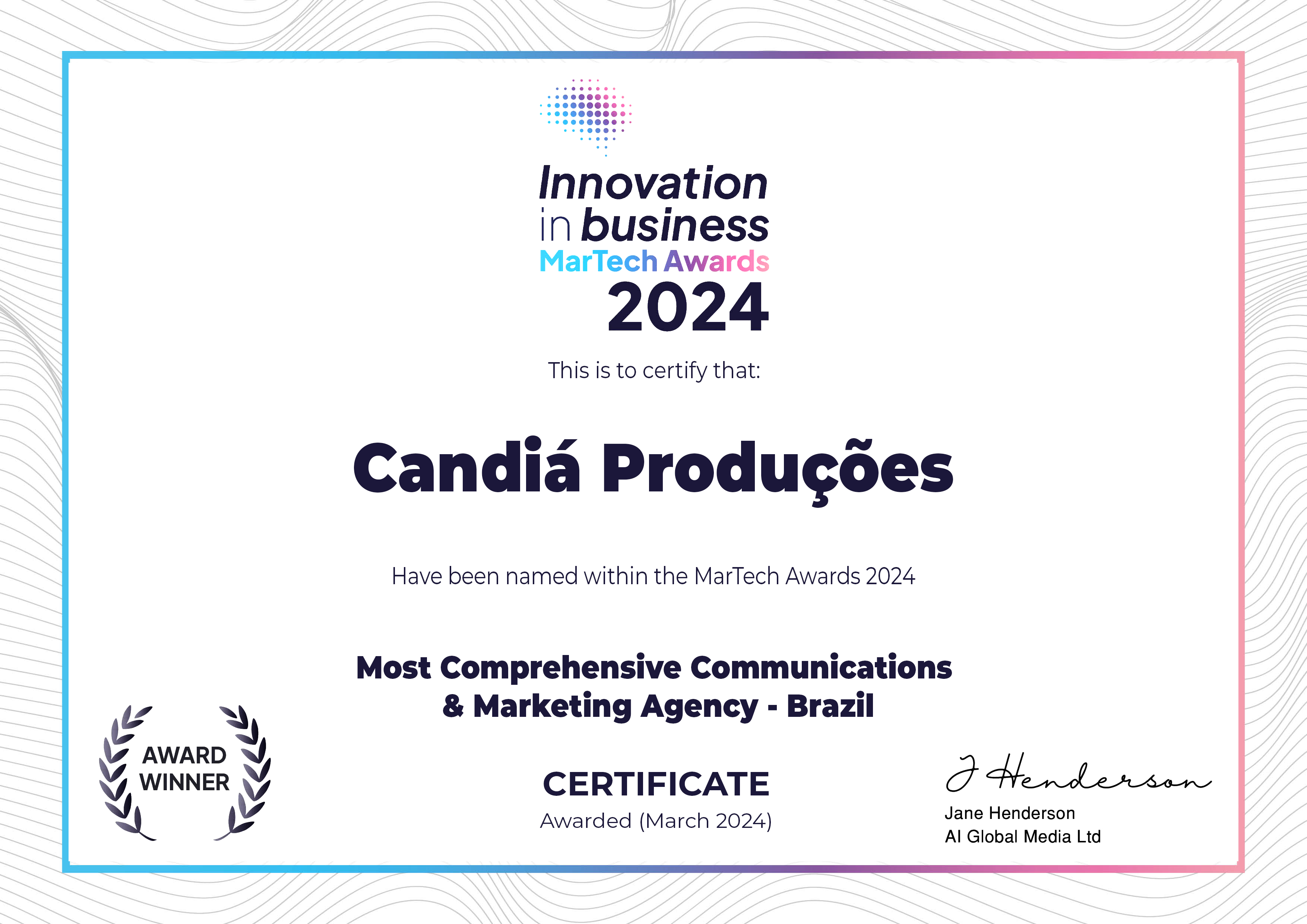 IIB MarTech Awards Certificate Comunicação e marketing para marcas, causas, eventos e cultura